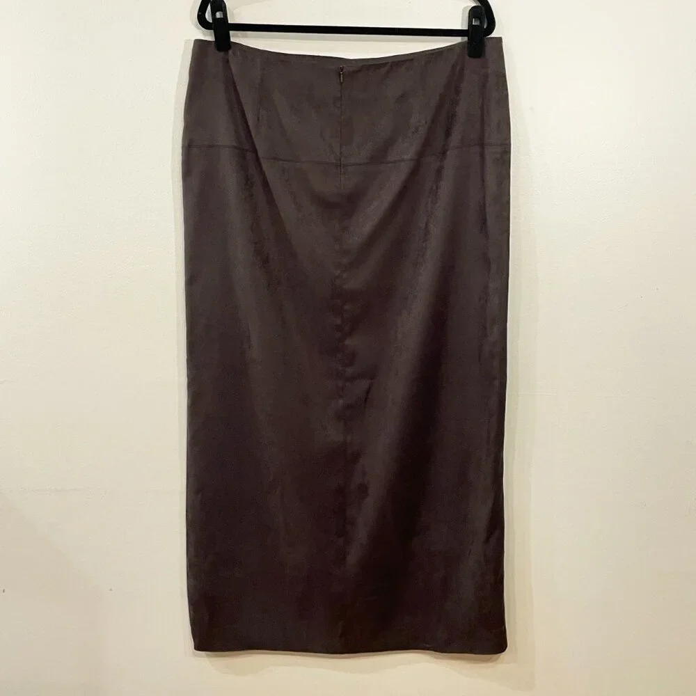 NEW Vintage Yansi Fugel Faux Suede Maxi Skirt Chocolate Brown 16 $180